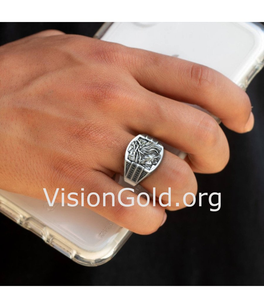 Signet Jesus Christ Silver Ring 0864