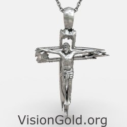 Handgefertigte Jesus Christus Kreuz Silber Halskette 0414
