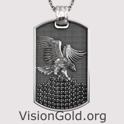 Oxidized Mens Military Tag Eagle Necklace 0417