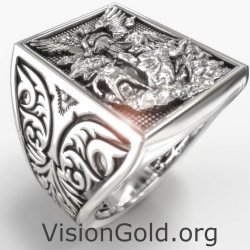 Luxury Engraved Signet Ring Archangel St Michael 0872