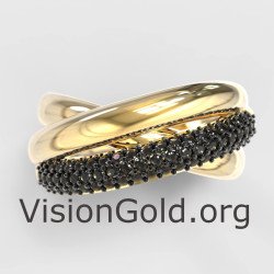 Crisscross Silver Ring With Black Stones In Gold 1319KM