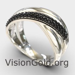 Black Stones Crossover Silver Statement Ring 1319LM