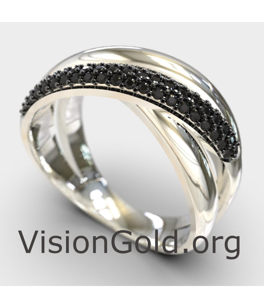 Black Stones Crossover Silver Statement Ring 1319LM