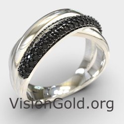 Серебряное кольцо с черными камнями 1319LM