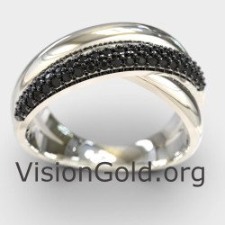 Black Stones Crossover Silver Statement Ring 1319LM