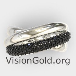 Black Stones Crossover Silver Statement Ring 1319LM