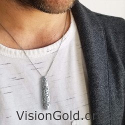 Mens Silver Totem Pendant Necklace 0042