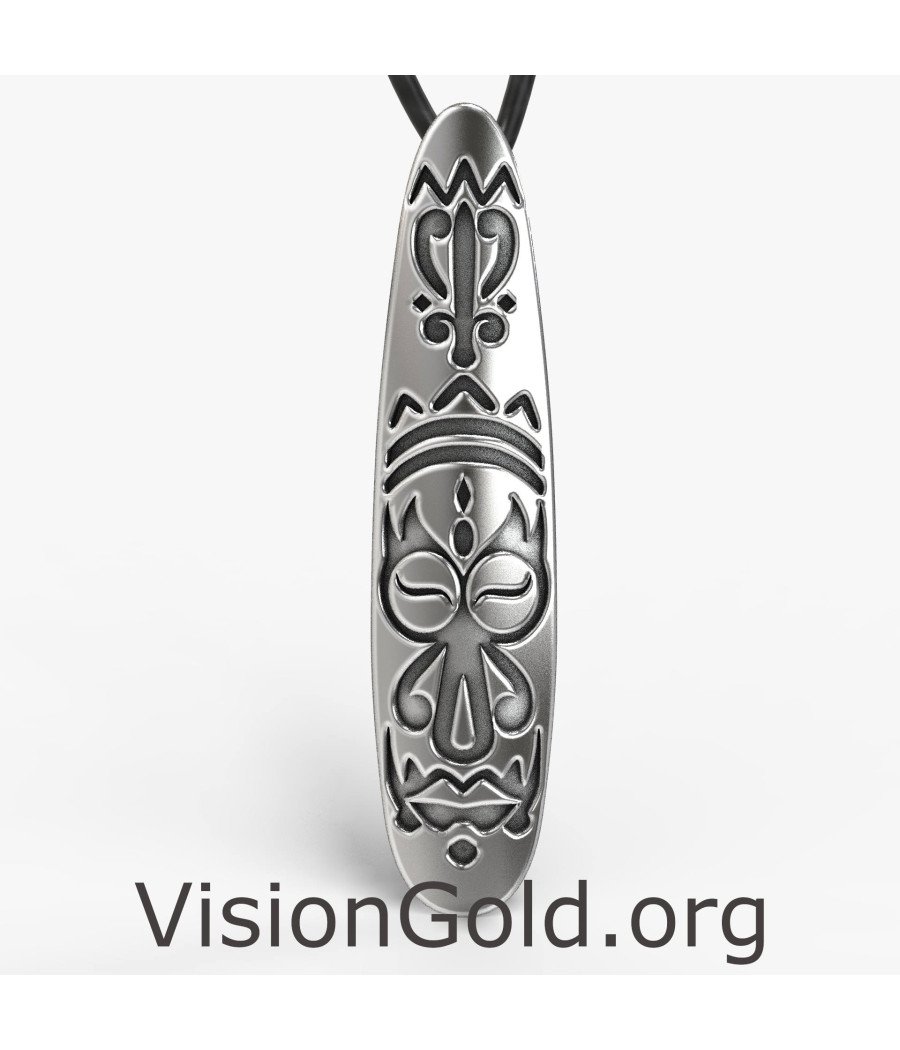 Mens Silver Totem Pendant Necklace 0042