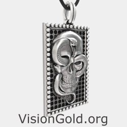 Skull Snake Mens Pendant Necklace 0092