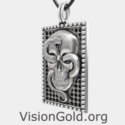 Stainless Still Skull Snake Mens Pendant Necklace 0092A