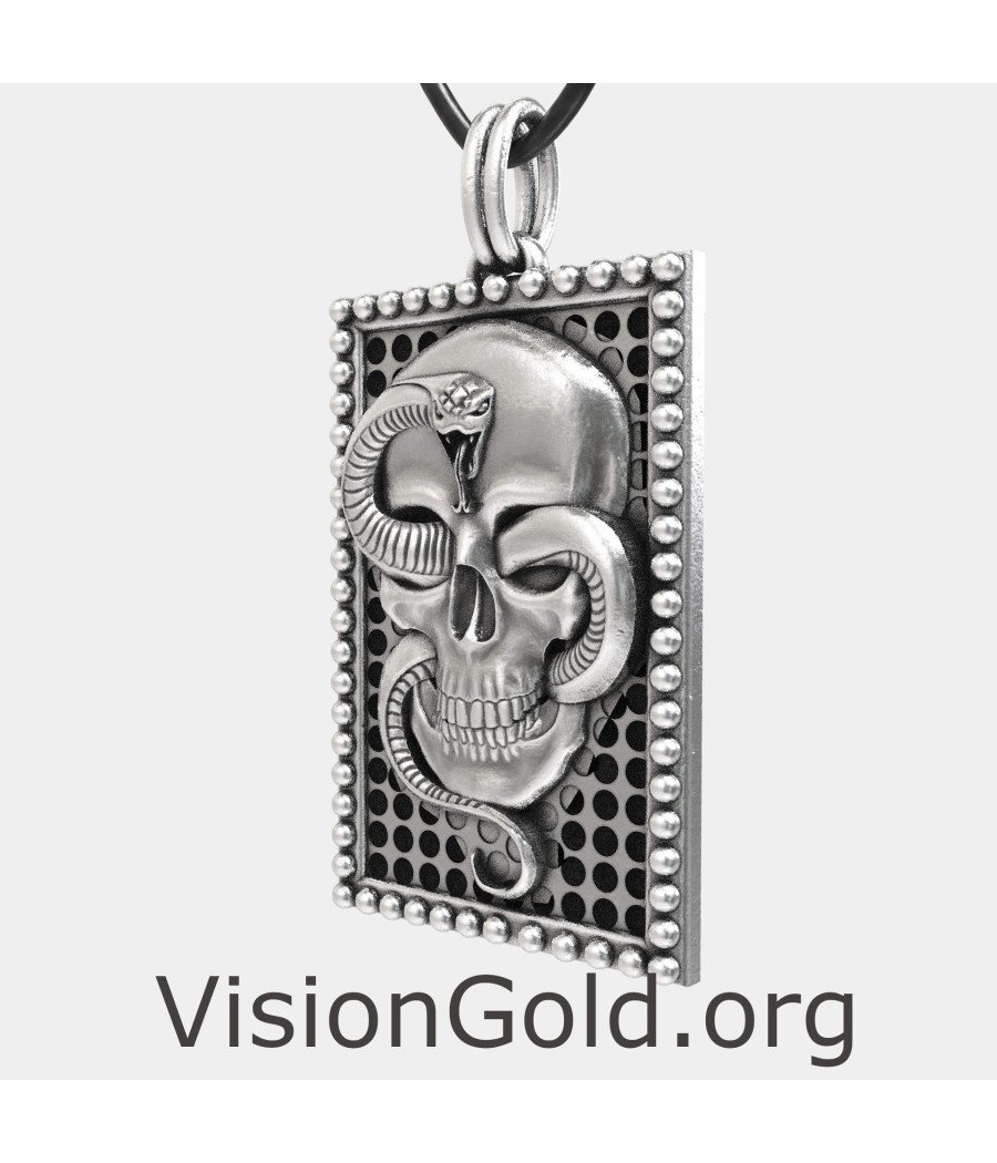 Stainless Still Skull Snake Mens Pendant Necklace 0092A