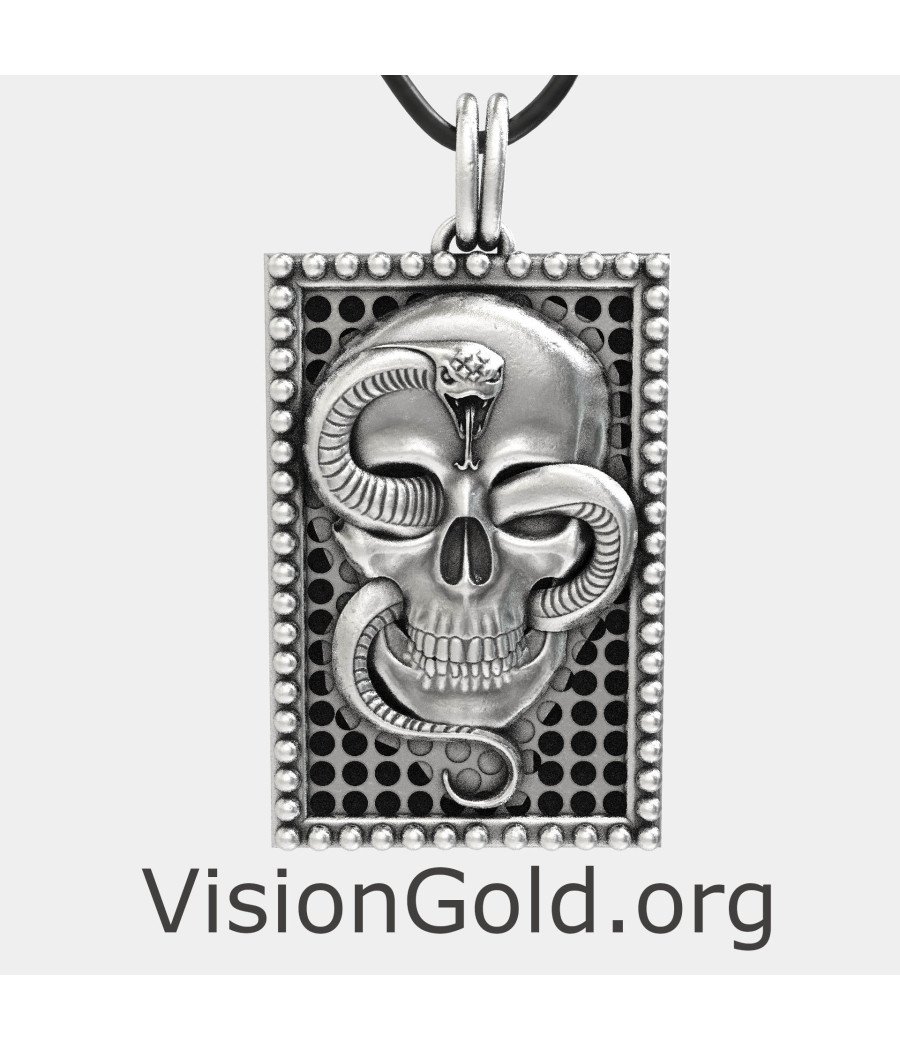 Stainless Still Skull Snake Mens Pendant Necklace 0092A