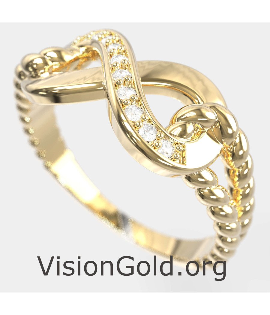 Gelbgold Silber Unendlichkeit Ring 0702K