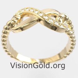 Серебряное кольцо Бесконечность из желтого золота 0702K