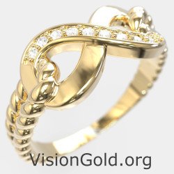 Gelbgold Silber Unendlichkeit Ring 0702K