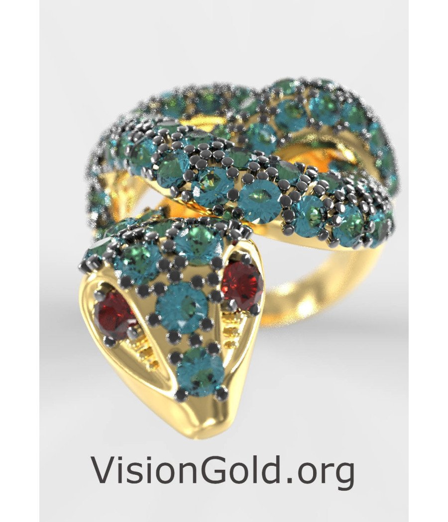 Delicate Snake Ring With Green Stones 1290