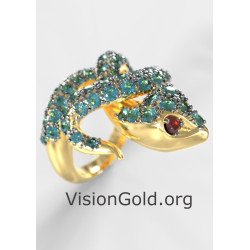 Delicate Snake Ring With Green Stones 1290