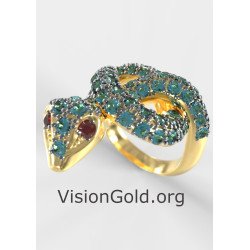 Delicate Snake Ring With Green Stones 1290