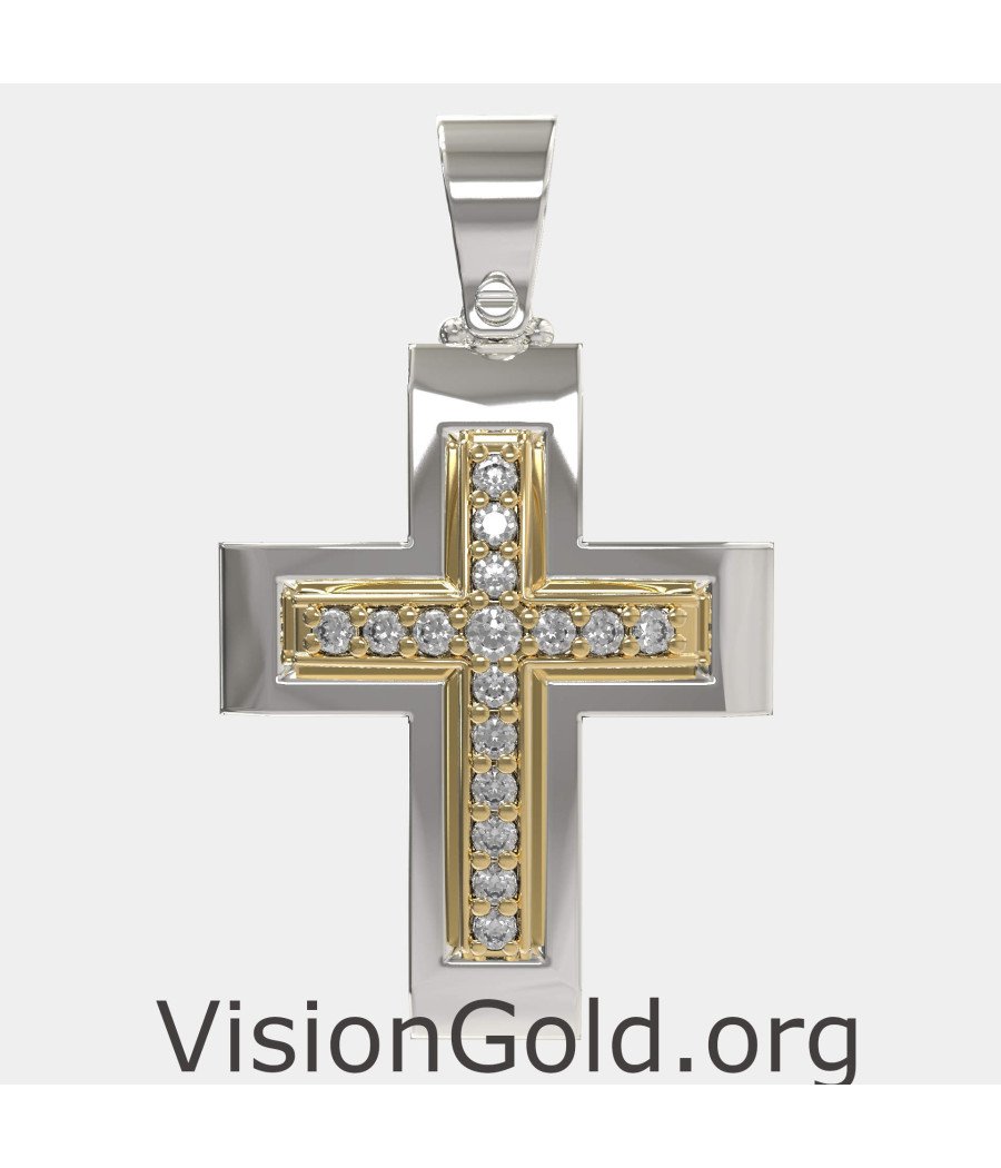 Two-tone Gold Baptism Religion Cross Pendant Necklace 0042LK