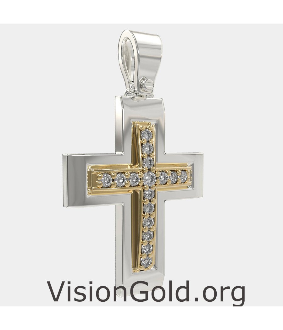 Two-tone Gold Baptism Religion Cross Pendant Necklace 0042LK