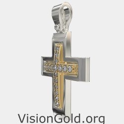 Two-tone Gold Baptism Religion Cross Pendant Necklace 0042LK