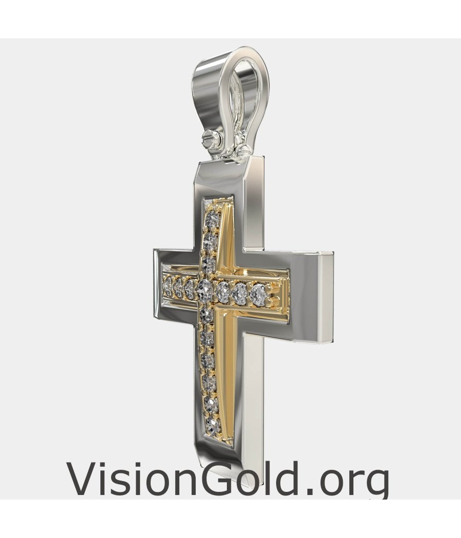 Two-tone Gold Baptism Religion Cross Pendant Necklace 0042LK