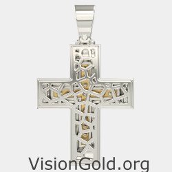 Two-tone Gold Baptism Religion Cross Pendant Necklace 0042LK