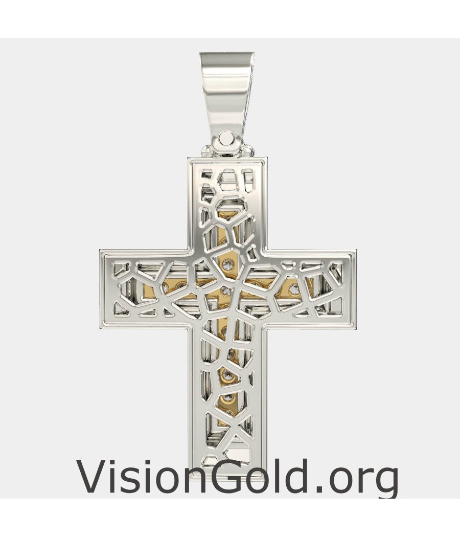 Two-tone Gold Baptism Religion Cross Pendant Necklace 0042LK