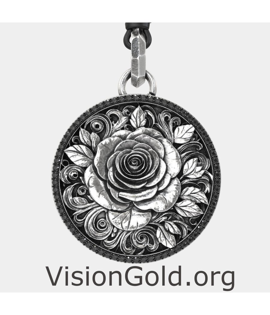 Vintage Mens Rose Flower Pendant 0433