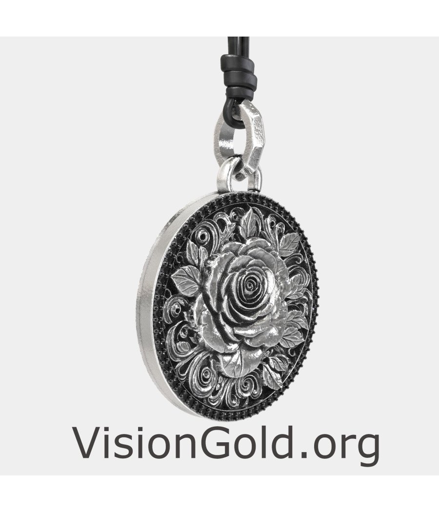 Vintage Mens Rose Flower Pendant 0433