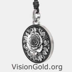 Vintage Mens Rose Flower Pendant 0433