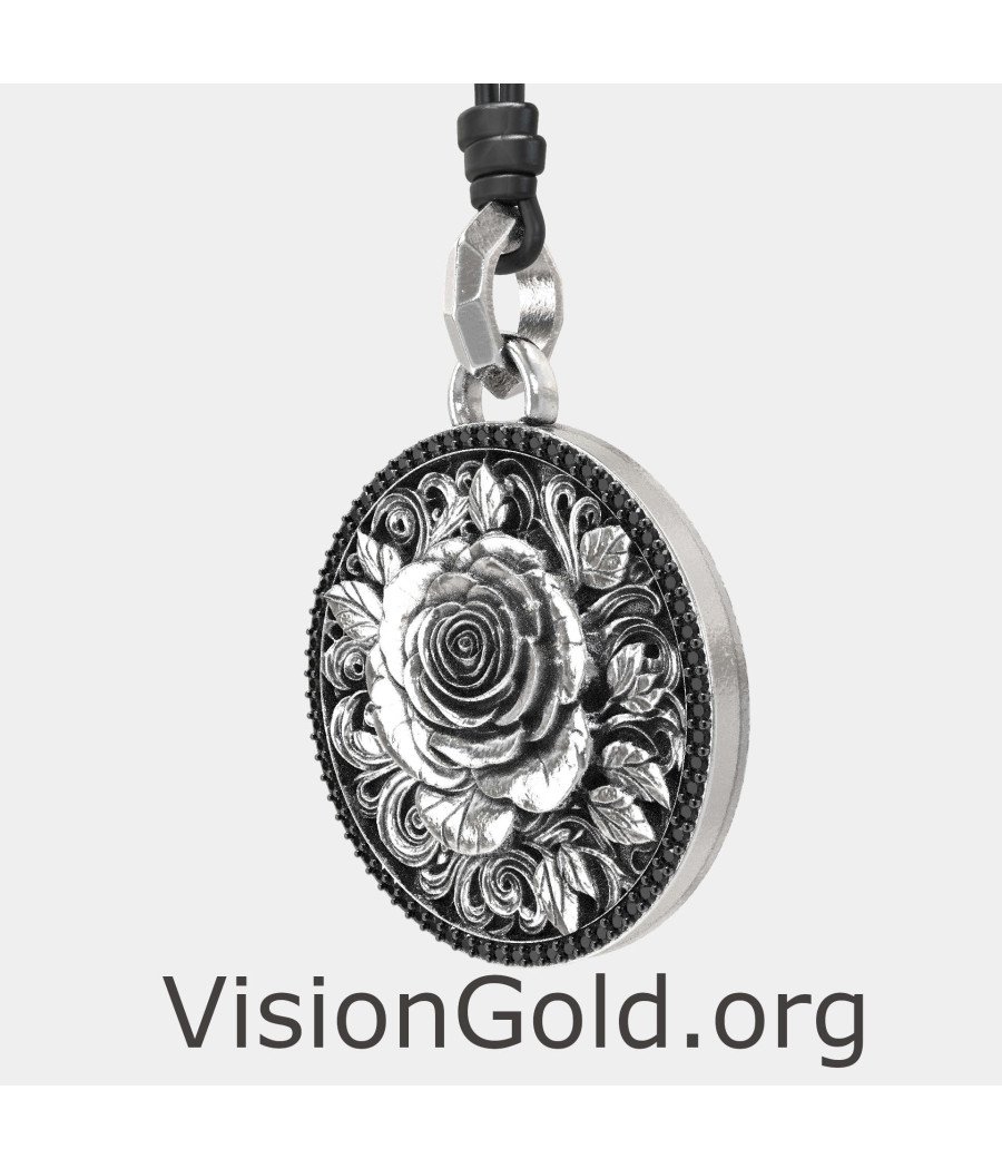 Vintage Mens Rose Flower Pendant 0433