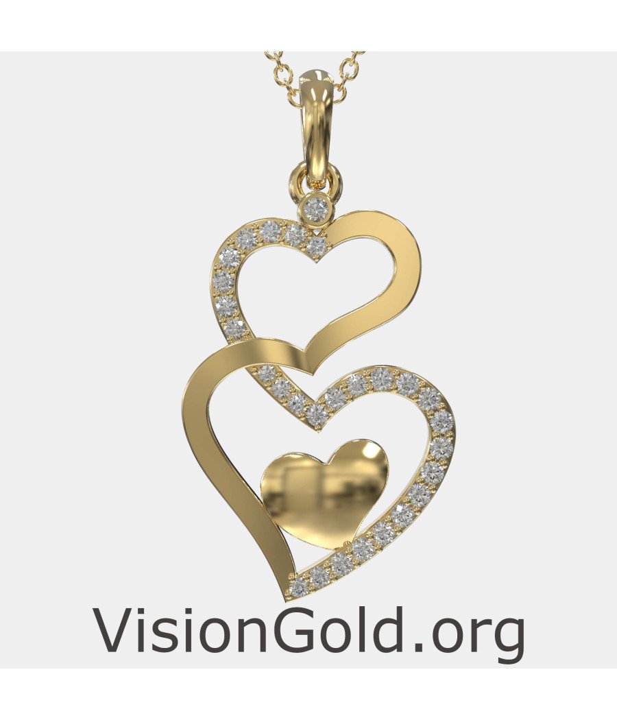 Two Heart Necklace in 14K Solid Gold 0594K