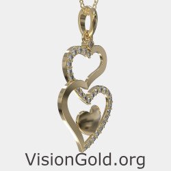 Two Heart Necklace in 14K Solid Gold 0594K