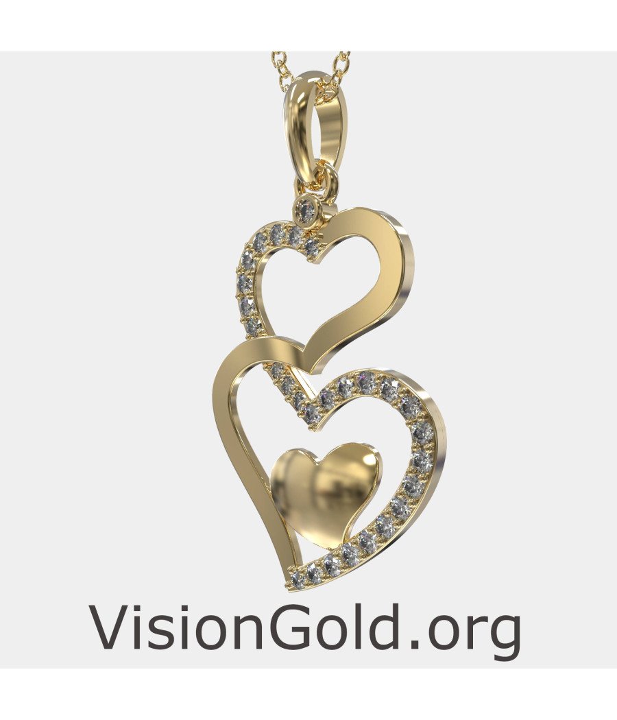 Two Heart Necklace in 14K Solid Gold 0594K