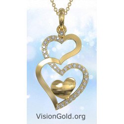 Two Heart Necklace in 14K Solid Gold 0594K