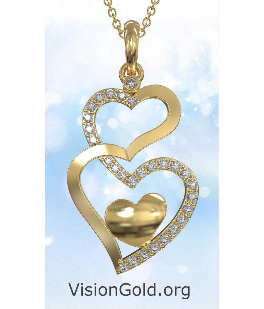 Two Heart Necklace in 14K Solid Gold 0594K