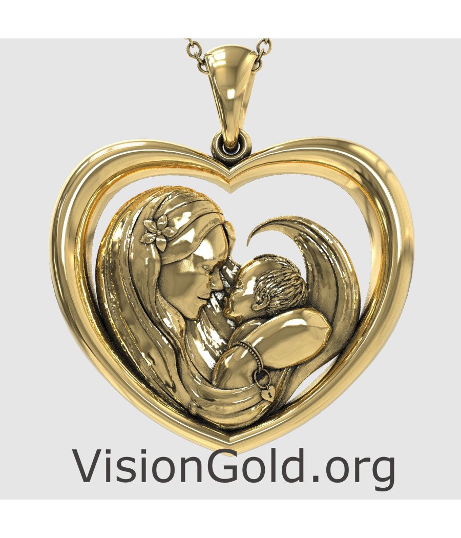 Κολιέ Καρδιά Μαμά Και Παιδί Σε Κίτρινο Χρυσό 0857K