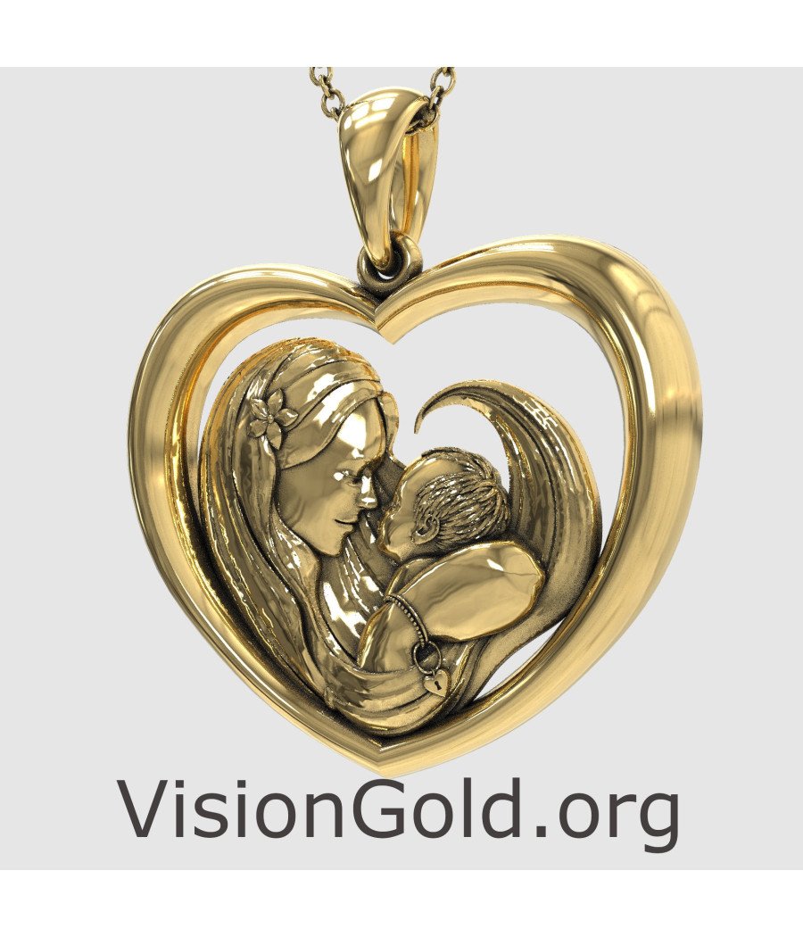 Κολιέ Καρδιά Μαμά Και Παιδί Σε Κίτρινο Χρυσό 0857K