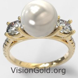 Золотое кольцо из натурального пресноводного жемчуга 1362K