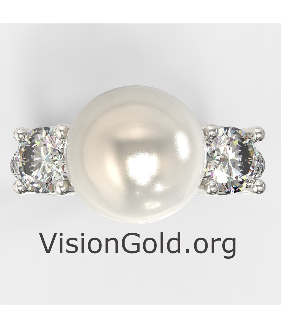 White Gold Promise Pearl Ring 1362L