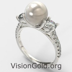 White Gold Promise Pearl Ring 1362L