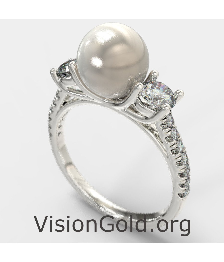 White Gold Promise Pearl Ring 1362L