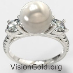 White Gold Promise Pearl Ring 1362L