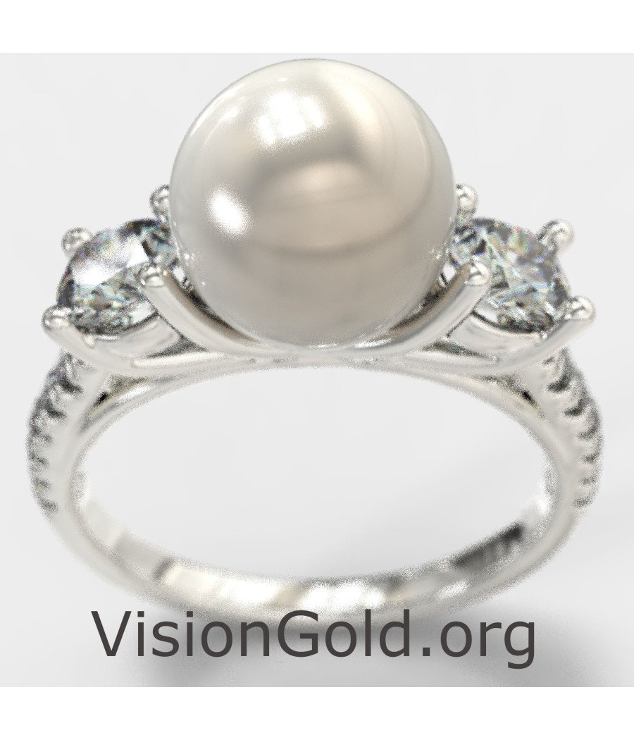 White Gold Promise Pearl Ring 1362L