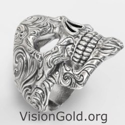 Oxidierte Totenkopf Ring Männer - Geschenk für Biker 0875