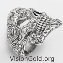 Oxidized Skull Ring Men - Gift For Biker 0875
