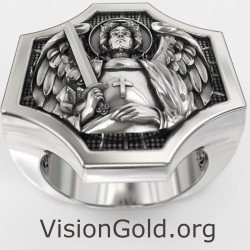 Catholic San Miguel de plata Hombres Signet Anillo 0879