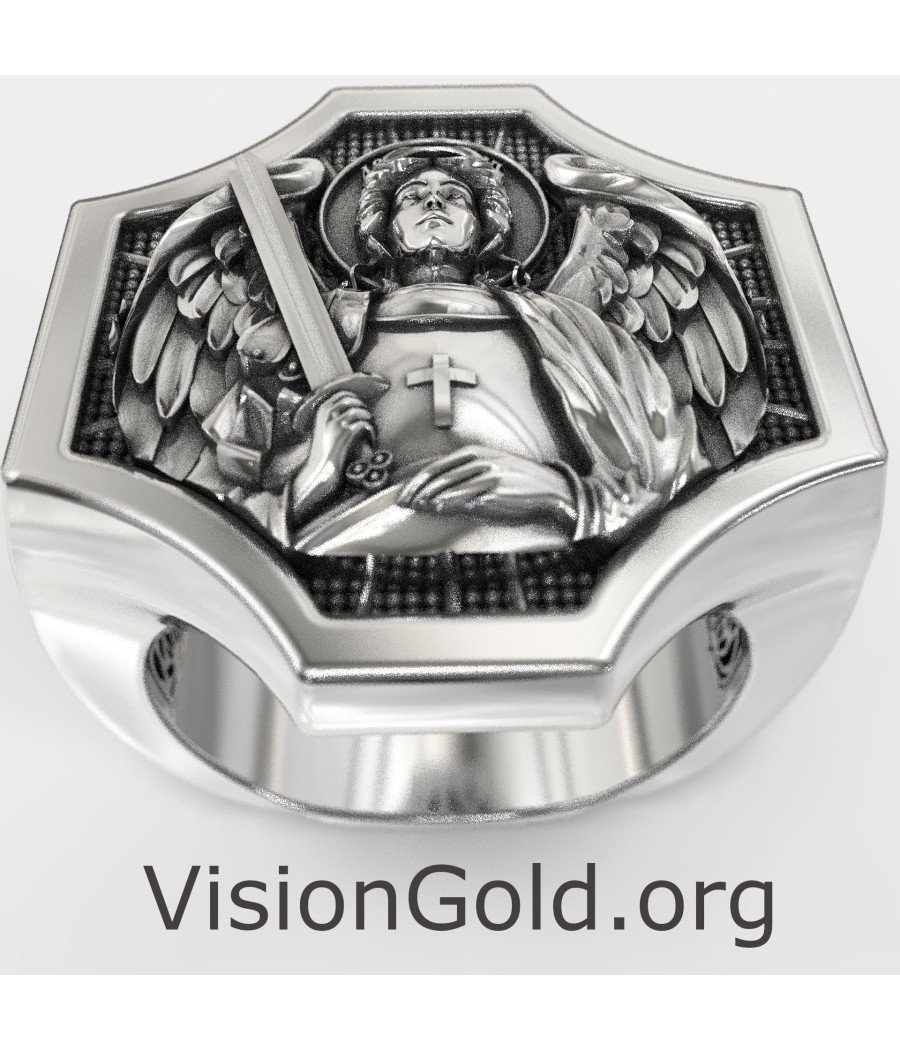 Catholic San Miguel de plata Hombres Signet Anillo 0879