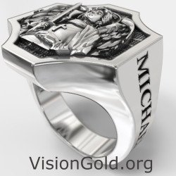 Premium Saint Michael Silver Men Signet Ring 0879